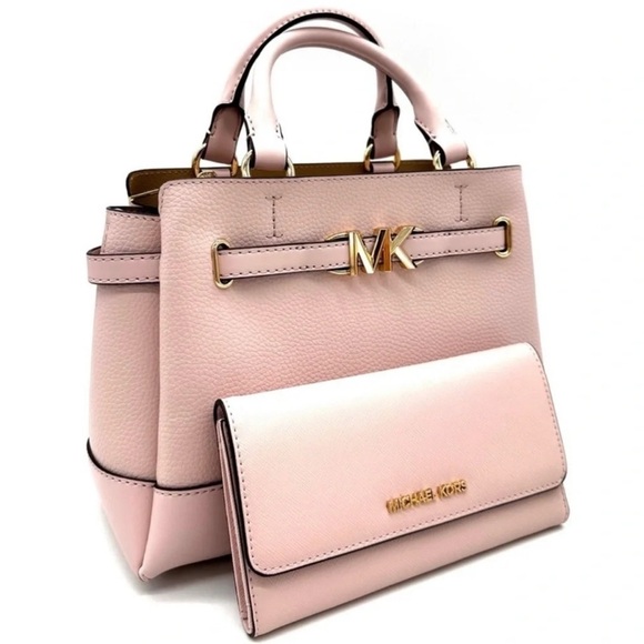 Michael Kors Reed Small Satchel Crossbody Bag & Large Trifold Wallet Light Pink - Picture 3 of 16